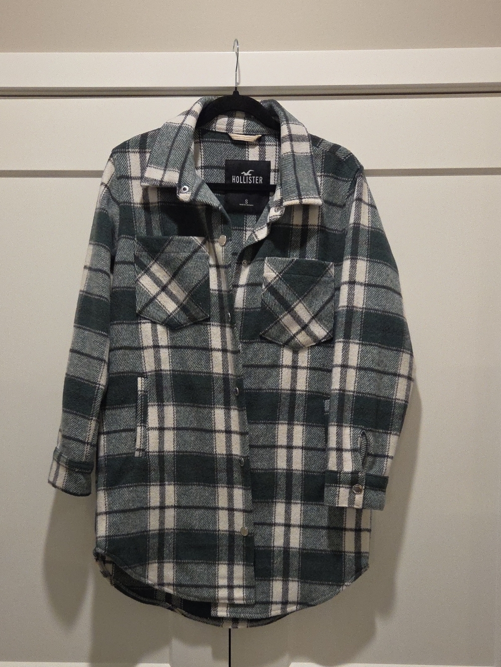 Hollister Green & White Heavy Flannel Plaid Button-Front Shacket